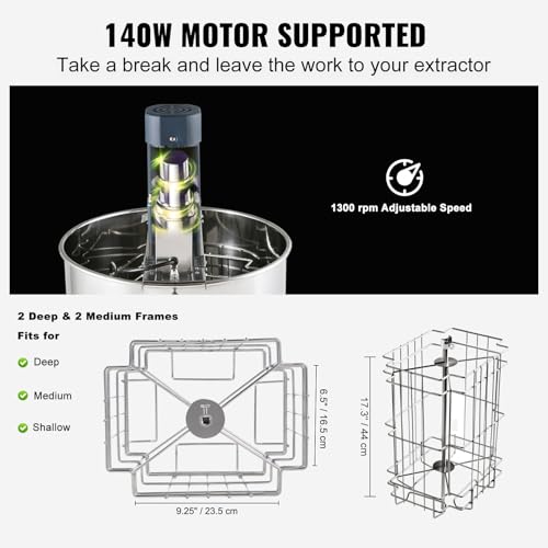 VEVOR Electric Honey Extractor, 2/4 Frame Stainless Steel Beekeeping Extraction, Honeycomb Drum Spinner with Transparent Lid, Apiary Centrifuge Equipment with Height Adjustable Stand - style: 4 Frame Rack(2 Deep Frames)