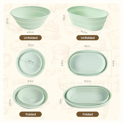 Sourdough Starter Kit, 9PCS Sourdough Breads Baking Supplies, Silicone Banneton Bread Proofing Basket Set with 9" Round & 10" Val, Bread Sling, Whisk, Bread Lame, Sour Dough Baking Tools