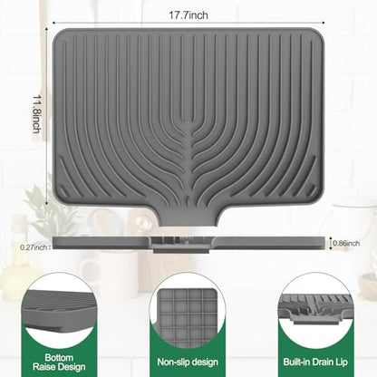 GUUKIN Dish Drying Mat, 17.7" x 11.8 " Drying Matt Kitchen Counter, Dish Drying Rack Mat, Easy Clean Pad for Countertop Protection, Multi-Functional Use (Grey) - color: Gray, size: 17.7" x 11.8"x 0.87"