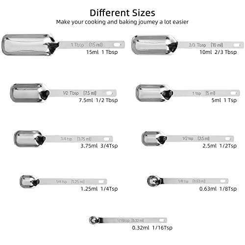 Measuring Cups and Spoons Set 17, 7 Stainless Steel Measuring Cup Set, 9 Spice Long Measuring Spoons with 1 Leveler for Kitchen and Baking, 18/8 Steel Dry Metric Measure Cups &Spoons Set - color: Siliver