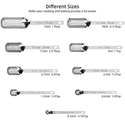Measuring Cups and Spoons Set 17, 7 Stainless Steel Measuring Cup Set, 9 Spice Long Measuring Spoons with 1 Leveler for Kitchen and Baking, 18/8 Steel Dry Metric Measure Cups &Spoons Set - color: Siliver
