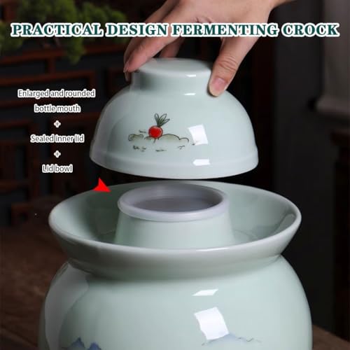 Chinese Jingdezhen Ceramics Pickle Jar, Water-Sealed Traditional Fermentation Crock, Spicy Radish Pattern Kimchi Jar, Artistic Decoration(0.75kg) - size: 0.75kg