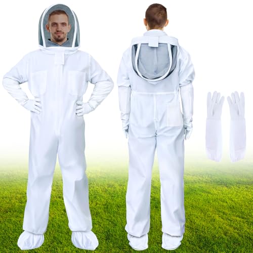 Bee suit,Full Body Beekeeping Suit with Stinging Protection for Wasp Removal,Bee Suits for Men Sting Proof with Gloves & Protective Round Veil for Beekeeping and Outdoor Yard(XXL for 5'11"-6'3") - size: XXL for 5'11"-6'3"