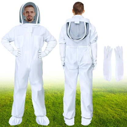 Bee suit,Full Body Beekeeping Suit with Stinging Protection for Wasp Removal,Bee Suits for Men Sting Proof with Gloves & Protective Round Veil for Beekeeping and Outdoor Yard (L for 5'3"-5'7") - size: L for 5'3"-5'7"