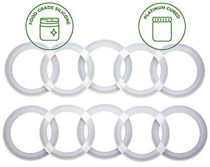 Platinum Silicone Sealing Gaskets for Leak Proof Mason Jar Lids | 10 Pcs Reusable Silicone Seal Gaskets Replacement for Plastic Mason Jar Lids, Mason Jar Rings (10 Pack, Regular Mouth) - size: Regular Mouth