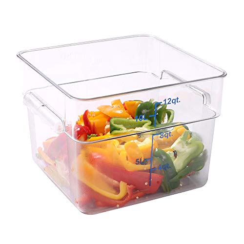 Restaurantware Met Lux 12 Quart Brine Buckets 10 Square Marinating Containers - With Volume Markers Built-In Handles Clear And Blue Plastic Dough Rising Buckets Freezer-Safe Lids Sold Separately - size: 12 Quarts, style: 10 Count