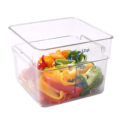 Restaurantware Met Lux 12 Quart Brine Buckets 10 Square Marinating Containers - With Volume Markers Built-In Handles Clear And Blue Plastic Dough Rising Buckets Freezer-Safe Lids Sold Separately - size: 12 Quarts, style: 10 Count