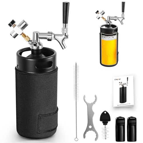 128 OZ Mini Keg Growler Beer Tap System with Keg Sleeve, 0-60 PSI Keg CO2 Regulator Stainless Core Draft Beer Faucet Self-Closing Spring Brew Hose Kegerator Craft Carbonation Dispenser