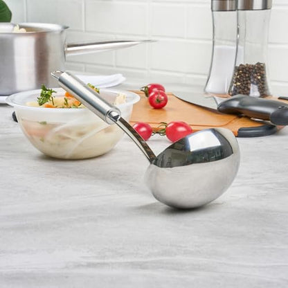 Restaurantware Stainless Steel Soup Ladle - German Standard Large Kitchen Ladle with Deep Bowl Design, Dishwasher Safe, Heat Resistant - Serving Ladle for Soups, Stews, Sauces - style: Steel Serving Ladle