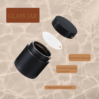 3Pack 4Oz Black Small Glass Jars with Lids, Lotion Container, Cosmetic Containers, Little Travel Jars for Creams with Mini Spoon (Matte Black) - color: Black, size: 3