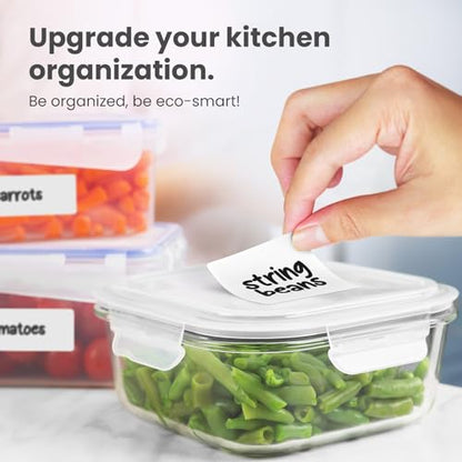 MESS Removable Food Labels for Containers (96-Pack) 1x3" & 1.5" Erasable Kitchen Labels for Organizing, Freezer & Fridge, White Dry Erase Labels for Jars | Freezer and fridge safe, waterproof, wipe clean with marker, no residue, reusable, pantry jars, spi