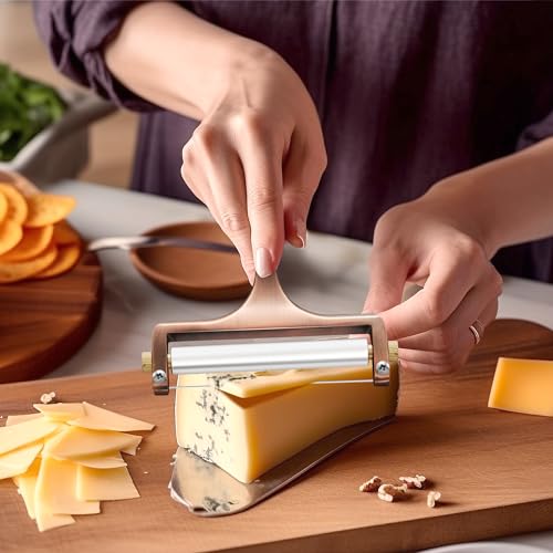 TOPULORS Cheese Slicer - Cheese Cutter - Stainless Steel Wire Cheese Slicer for Mozzarella, Cheddar, Gouda, And More Block Cheese - Heavy Duty Slicer With 1 Extra Replacement Cutting Wire - color: Copper red - Wire cheese slicer