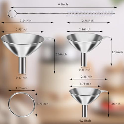 Set of 3 Stainless Steel Funnels, Large Small Funnel, Food Grade Mini Metal Kitchen for Transferring Essential Oils, Liquid, Fluid, Small for Filling Bottles Flask Cooking