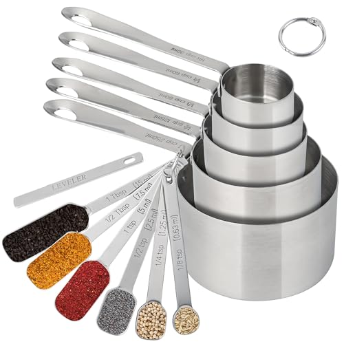 Measuring Cups and Spoons Set of 12, Stainless Steel Stackable Measuring Cups and Spoons Set With Leveler, Metal Measuring Spoons and Cups for Dry or Liquid Ingredients During Kitchen & Baking - color: B01: Siliver-5Cups+6Spoons