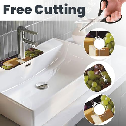 White Wine Cheese Faucet Mat for Kitchen Sink, Super Absorben Faucet Pad Splash Catcher, Diatomite Fast Drying Stone Faucet Handle Drip Catcher Tray Mat for Bathroom Sink Drying Pad 15" x 5.5"