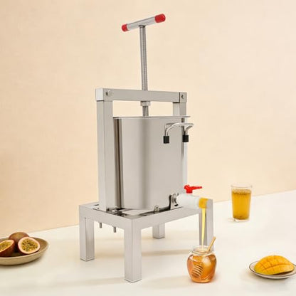 10L/2.6Gal Stainless Steel Fruit Wine Press,Large Fruit Honey Presser and Cider Manual Juice Maker,T-shape Apple Press extractor for Wine and Juice Making Cider Press
