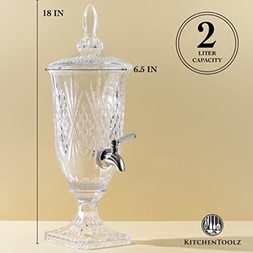 2 Liter Glass Beverage Dispenser with Stainless Steel Spigot on Glass Pedestal, Decorative Mason Drink Dispenser for BBQ, Picnic, Pool Party, and Social Events
