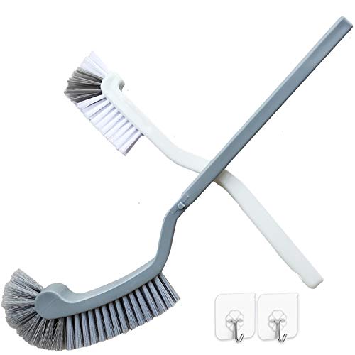 Bathroom Brushes Kitchen Cleaning Brush Set Toilet Bowl Brush Scrub Brush Home Cleaner Floor Stiff Bristles with Adhesive Hooks Plastic Handle Durable 13.5-Inch Deep Cleaning - color: Gray