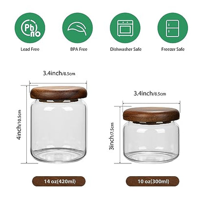 1 PC Small Glass Storage Jars with Airtight Lids, 10 fl oz (300ml) coffee container with Wooden Lid, Glass Pantry Canister for Beans, Rice, Sugar and etc - color: clear-（1PC，10FL OZ/300ML）