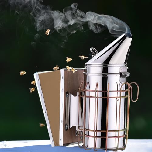 Nuogo 2 Pcs Bee Hive Smokers Stainless Steel Bee Smokers 11.4 Inch Beekeeping Smoker Durable Bellow & Heat Beehive Equipment with Heat Chamber Mounting Hook, Compatible with Smoker Pellets