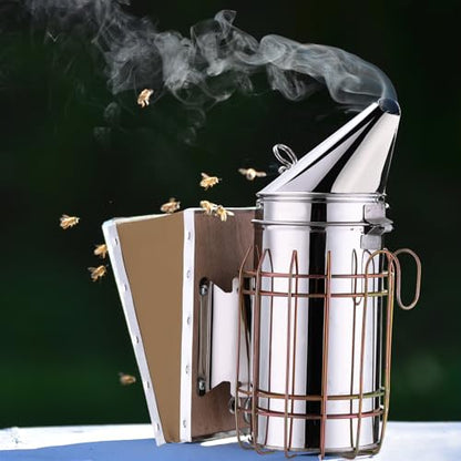 Nuogo 2 Pcs Bee Hive Smokers Stainless Steel Bee Smokers 11.4 Inch Beekeeping Smoker Durable Bellow & Heat Beehive Equipment with Heat Chamber Mounting Hook, Compatible with Smoker Pellets