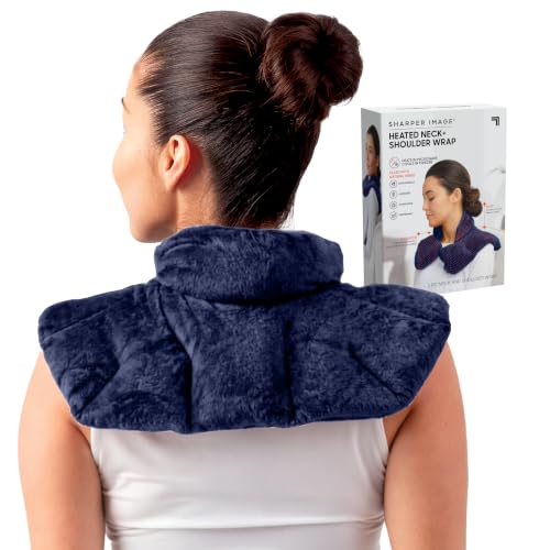 Sharper Image Heated Neck & Shoulder Wrap - Microwavable Warm & Cooling Plush Pad, Scented Aromatherapy (100% Natural Lavender & Herb Spa Blend), Pain Tension Headache Relief Therapy, Gift for Women - color: Navy