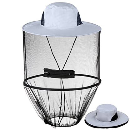 Mosquito Head Net Hat, Sun Hat with Netting, Bee Keeper Hat, Safari Fishing Hats for Outdoor Hiking, Camping, Gardening - color: Grey