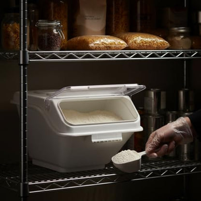 TrueCraftware- 2 Gallon Shelf Ingredient Bin (40 Cups) White Storage Container with Clear Flip Top Lid &Measuring Scoop-Stackable Plastic Food Pantry Organizer for Flour Sugar - size: 2 Gallon