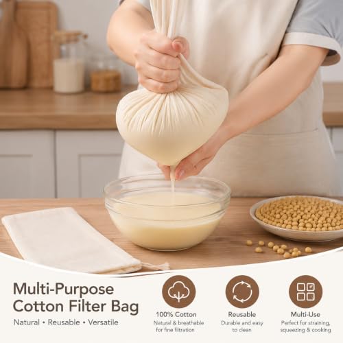5Pcs Cotton Strainer Bags, Reusable Unbleached Cheesecloth Bags for Nut Milk, Juicing, Cooking & Food Straining (7.87x11.8in)