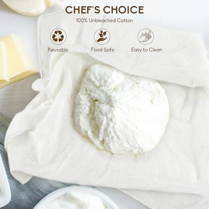 6-Pack Grade 100 Cheese Cloths for Straining, 20x20 Inch Reusable Cotton Muslin Cloth, Hemmed Edges Food Grade Filter for Cooking, Nut Milk, Greek Yogurt and Turkey