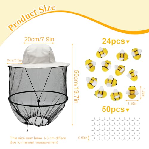 Beekeeper Costume Set - Full Beekeeping Suit with Veil Hat, Gloves, Yellow Bucket, Felt Bees & Adhesive Dots for Halloween - size: 3X-Large