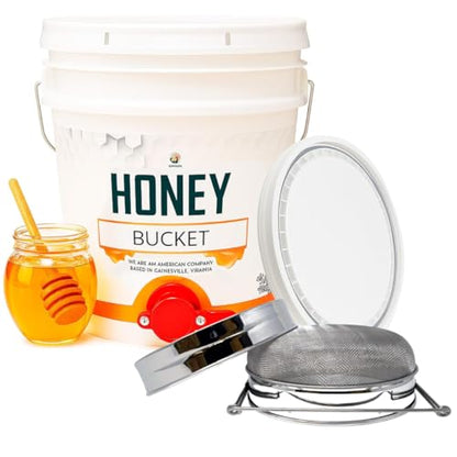 Honey Bucket 5 Gallon Bucket with Spigot Extractor Equipment Food-Grade PP 20L Capacity + Honey Strainer Filter Honey Filter 2 Piece Honey Double Strainer Honey Extractor Equipment Stainless Steel - style: Strainer Filter + Bucket