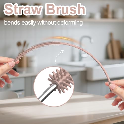 YOTIME Silicone Straw Cleaner Brush, 2 Pcs Reusable Straw Brush(6mm+9mm) for Cleaning Narrow & Wide Straws, Tumblers, Pink - color: Pink