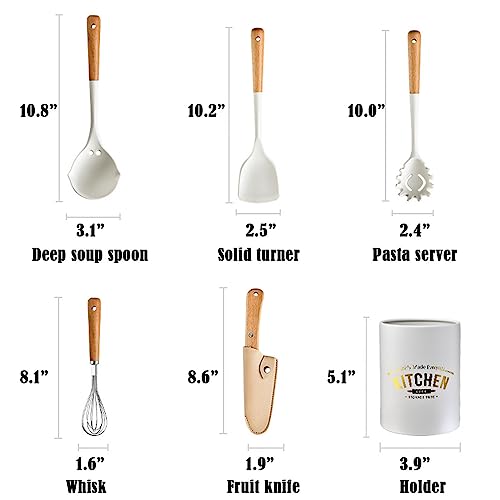 6pcs White Mini Silicone Kitchen Utensils Set, Non-stick Kitchenware Spatula Set with Holder, Cooking Tools Accessories. Include Turner, Soup Spoon, Pasta Server, Whisk, Fruit Knife. - color: 6pcs cooking utensils