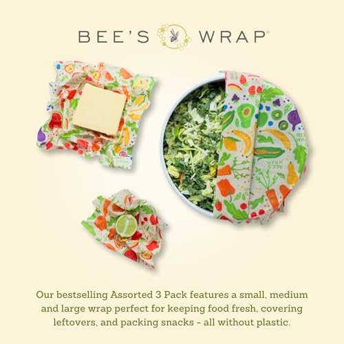 Bee's Wrap Beeswax Wraps for Food - 3 Pack of Assorted Beeswax Wraps - Small, Medium & Large Wrap - Plastic Free Made in USA Reusable Natural Food Wrap - Garden Party Print - style: 3 Pack (Garden Party)
