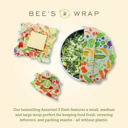 Bee's Wrap Beeswax Wraps for Food - 3 Pack of Assorted Beeswax Wraps - Small, Medium & Large Wrap - Plastic Free Made in USA Reusable Natural Food Wrap - Garden Party Print - style: 3 Pack (Garden Party)