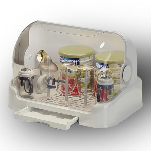 Baby Bottle Drying Rack Storage, Nursing Bottle Storage Box Organizer with Cover, Portable Kitchen Cabinet Organizer, Durable countertop Dryer (White) - color: White