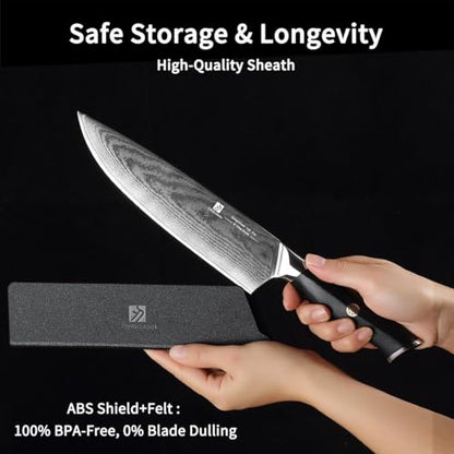 Chef Knife,8inch Damascus knife,67-Layer High Carbon Stainless Steel Kitchen Knife,Professiona Sharp Cutting Knives with Ergonomic G10 Black Handle,Gift Box for Home and Kitchen Birthday Gift - style: 13C pro Chef Knife(Black)