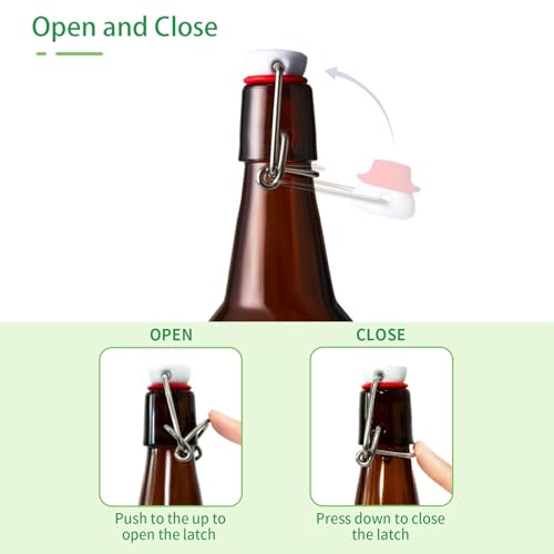 12oz Amber Glass Beer Bottles with Flip Top Airtight Lids, 10 Pack Swinging Top Home Brewing Bottles for Kombucha, Vanilla Extract, Kefir, Juice, Wine, Fermentation