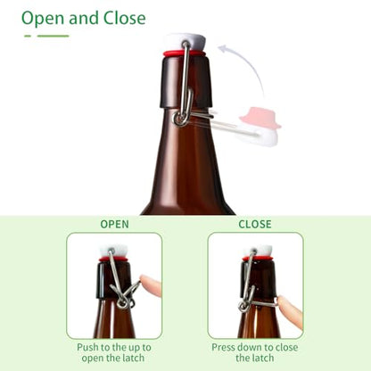 12oz Amber Glass Beer Bottles with Flip Top Airtight Lids, 10 Pack Swinging Top Home Brewing Bottles for Kombucha, Vanilla Extract, Kefir, Juice, Wine, Fermentation