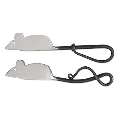 tag Mouse Spreader Set of 2 Stainless Steel Cheese Knives Everyday Serving Utensils Hand Wash Only 7in x 2in Silver