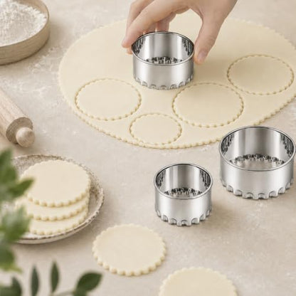 Biscuit Cutters, Round Cookie Cutters/Stainless Steel Dumpling Cutters/Cake Pastry Cutters/Scone Cutters Molds stamps for Cooking Baking (3Pcs, Fluted Edge) - size: 3Pcs, Fluted Edge
