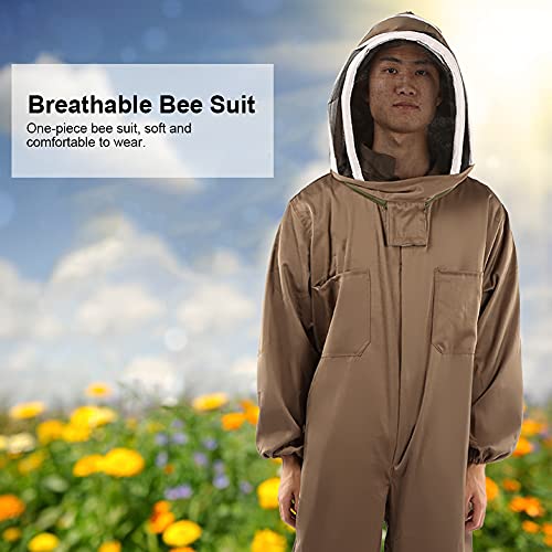 Breathable Bee Suits for Beekeepers Protective Suit with Zipper Light Brown (L) - size: Large