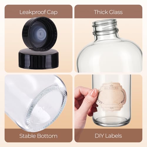 16 OZ Glass Bottles with Lids, 20 Pack Clear Boston Round kombucha Sample Bottles with Black Caps Perfect Glass Containers for Secondary Fermentation,Storing condiment,Homemade Essential Oils,kitchen - color: 20 P Clear