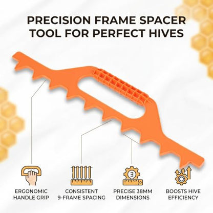 Bee Hive Frame Spacer Tool, 9 Frame Spacer for Spacing in a 10 Frame Sized Box, Beekeeping Accessories, Plastic Hive Frame Spacer, Orange, 41 x 9.6cm (16.14 x 3.78 inches)