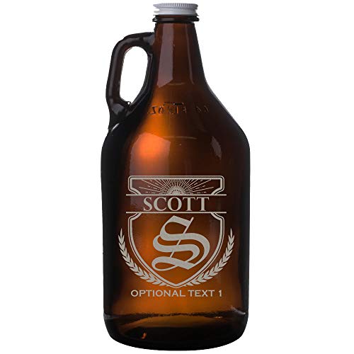 Spotted Dog Company Personalized Etched 64oz Amber Glass Beer Growler - Customized Engraved Gifts for Men - Beer Gifts for Men - Groomsmen, Scott