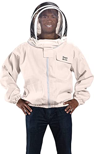 Bees & Co K74 Natural Cotton Beekeeper Jacket with Fencing Veil - size: Large