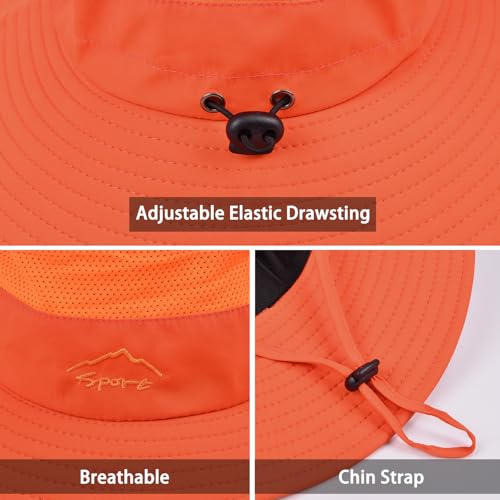 Sun Hats for Men Women Fishing Hat UPF 50+ Breathable Wide Brim Summer UV Protection Hat - color: Orange