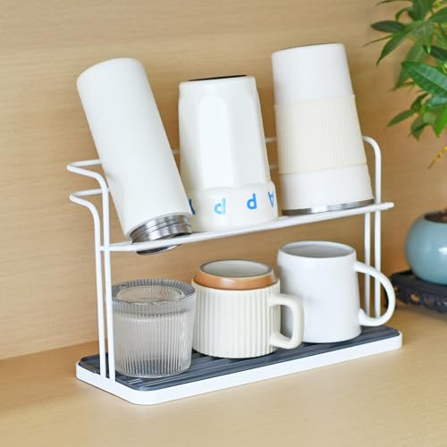 Bottle Drying Rack, Cup Drying Rack,Tumbler Drying Rack with Drain Tray (White) - color: White
