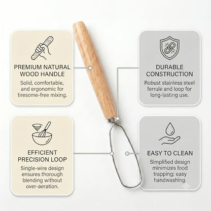 Jar Whisk | Stainless Steel with Wooden Handle | For Sourdough Starter, Peanut Butter, Almond Butter, Cashew Butter, Protein Shakes, Tahini, Yogurt, Sauces, Jams and Jellies, Honey and Pancake Batter - size: 5.5 inches Whisk Head, 13 inches total